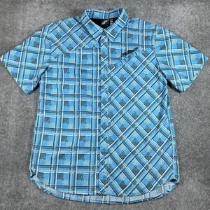Fly Racing Shirt Men's Large Blue Geometric Short Sleeve Button Up Embroidered